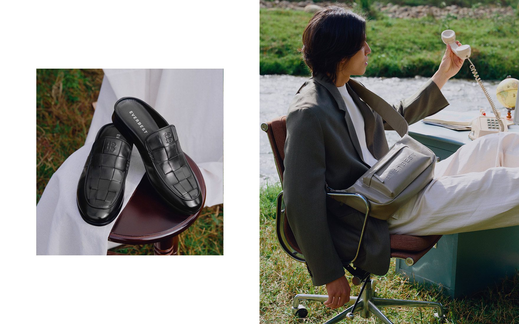 Everbest shoes and handbag photography campaign for spring collection. Fashion photography in nature, China.