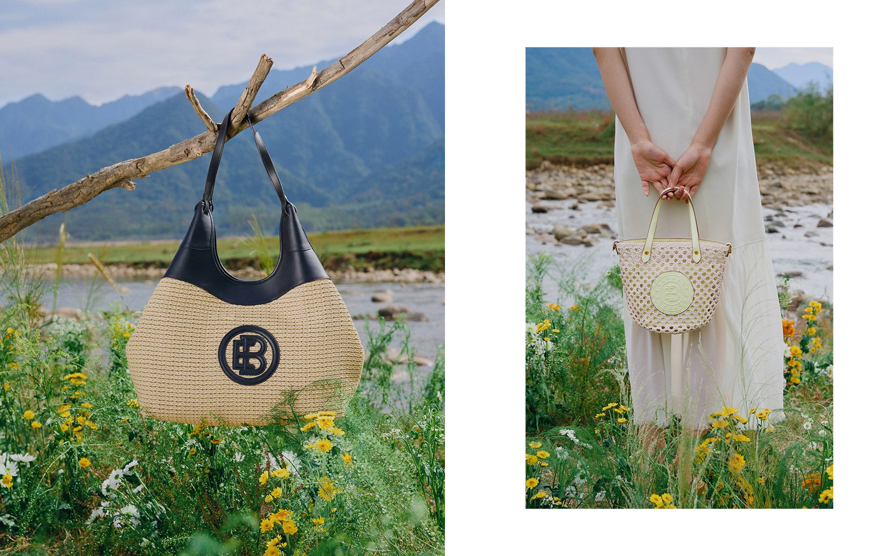 Everbest shoes and handbag photography campaign for spring collection. Fashion photography in nature, China.