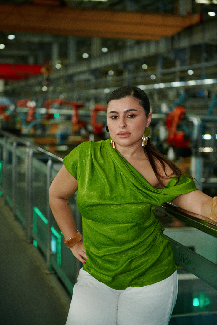 Mina Al Sheikhly inside Midea's factory where a fully robotic lane builds AC units