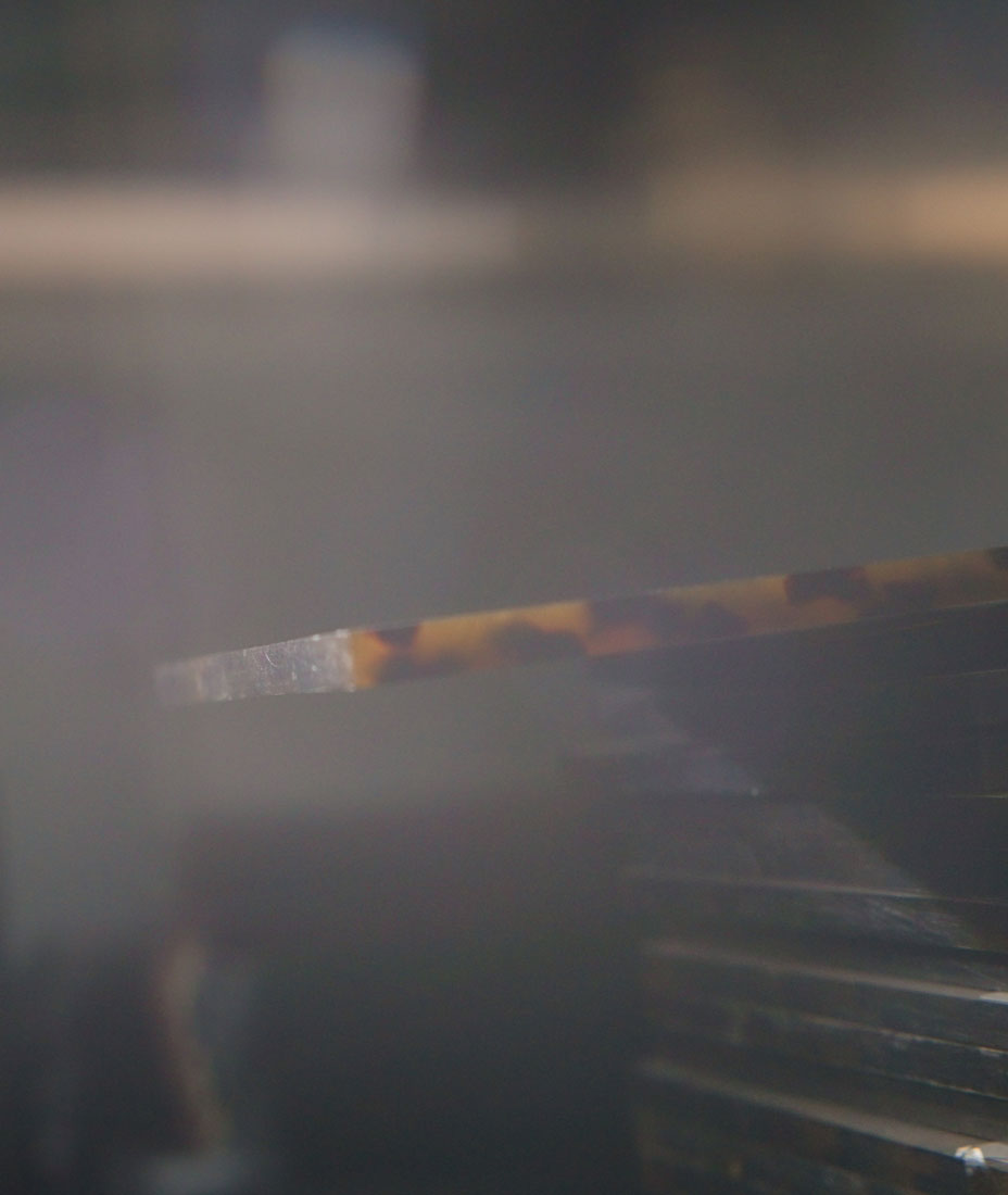 Vertical anamorphic shot for James Oro acetate slabs in the factory floor where the production takes place.