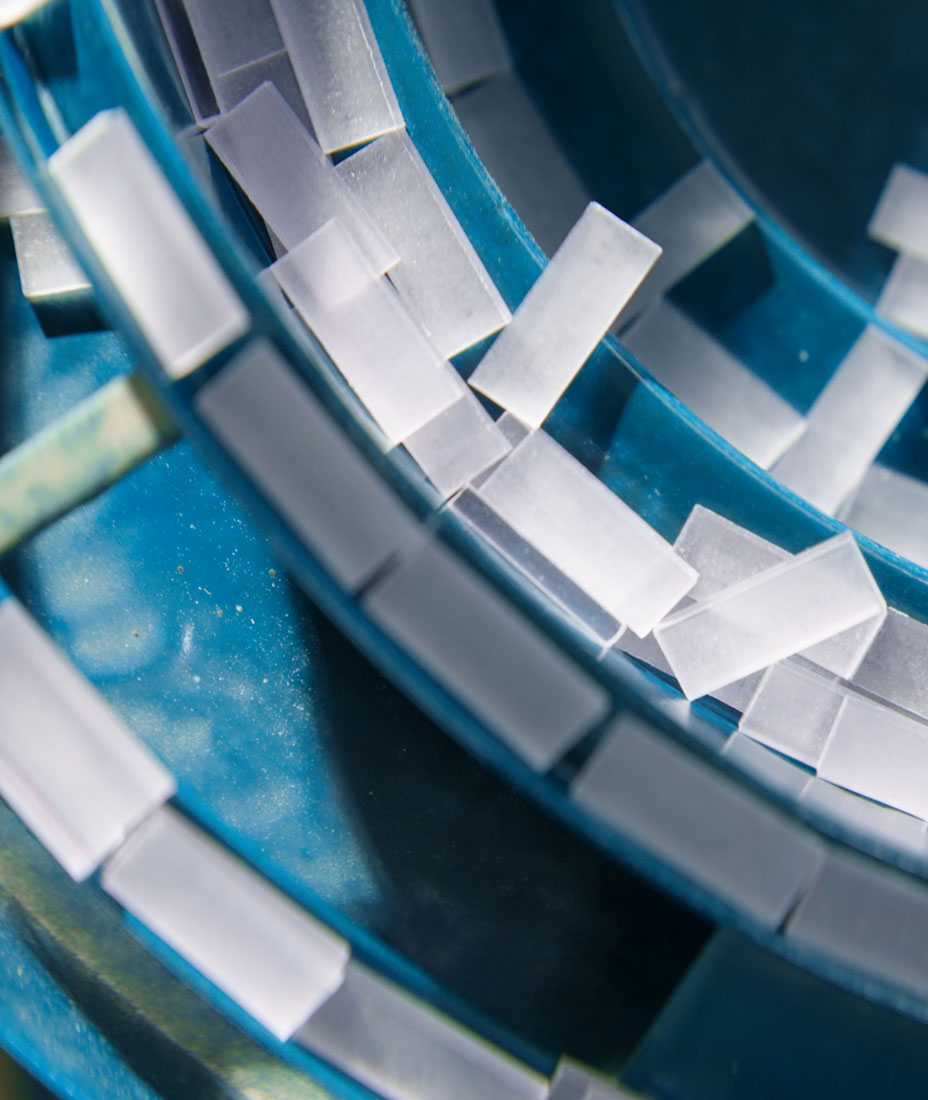 Close up of the factory processes involved in the crafting of acetate glasses for James Oro.