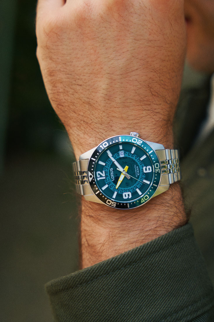 Macro product photography of Lorus wristwatches highlighting polished stainless steel textures and dial craftsmanship by ITR Visuals.